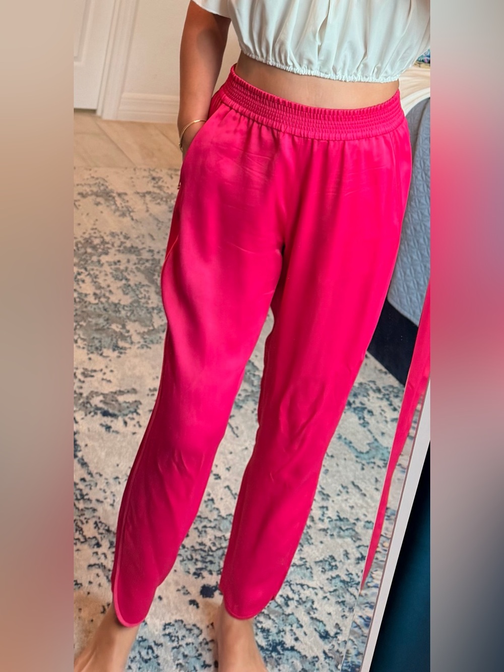 ZARA Fuchsia hot pink Satin Effect Slit Pants women